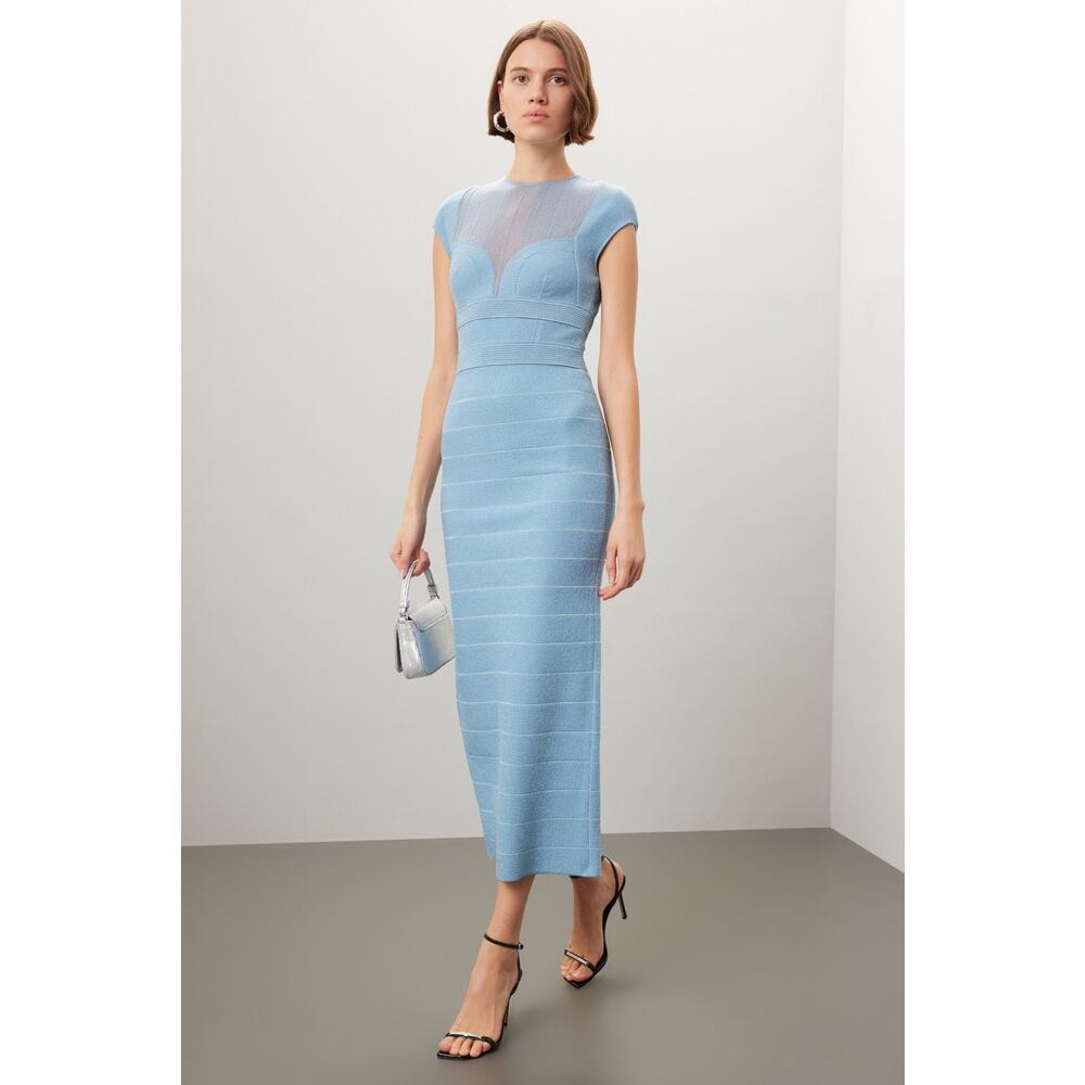 Hervé Léger Sheer Bustier Bandage Gown Blue Size Small Bodycon Formal Gown